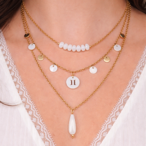Collier signe astrologique Gémeaux en nacre