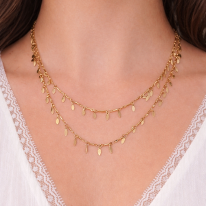 Collier double rang acier inoxydable à pampilles dorées – Sienna