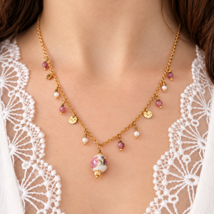 Collier tourmaline rose et nacre – Soraya