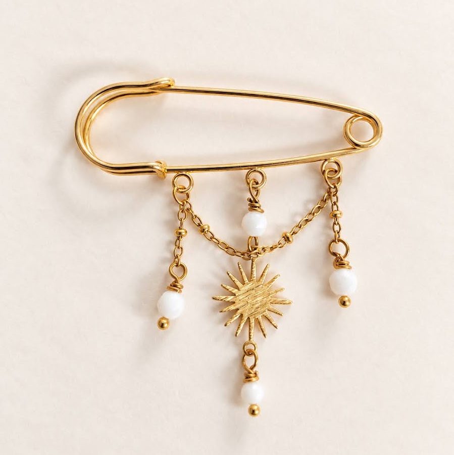 Broche épingle dorée soleil et nacre – Paz – Image 2