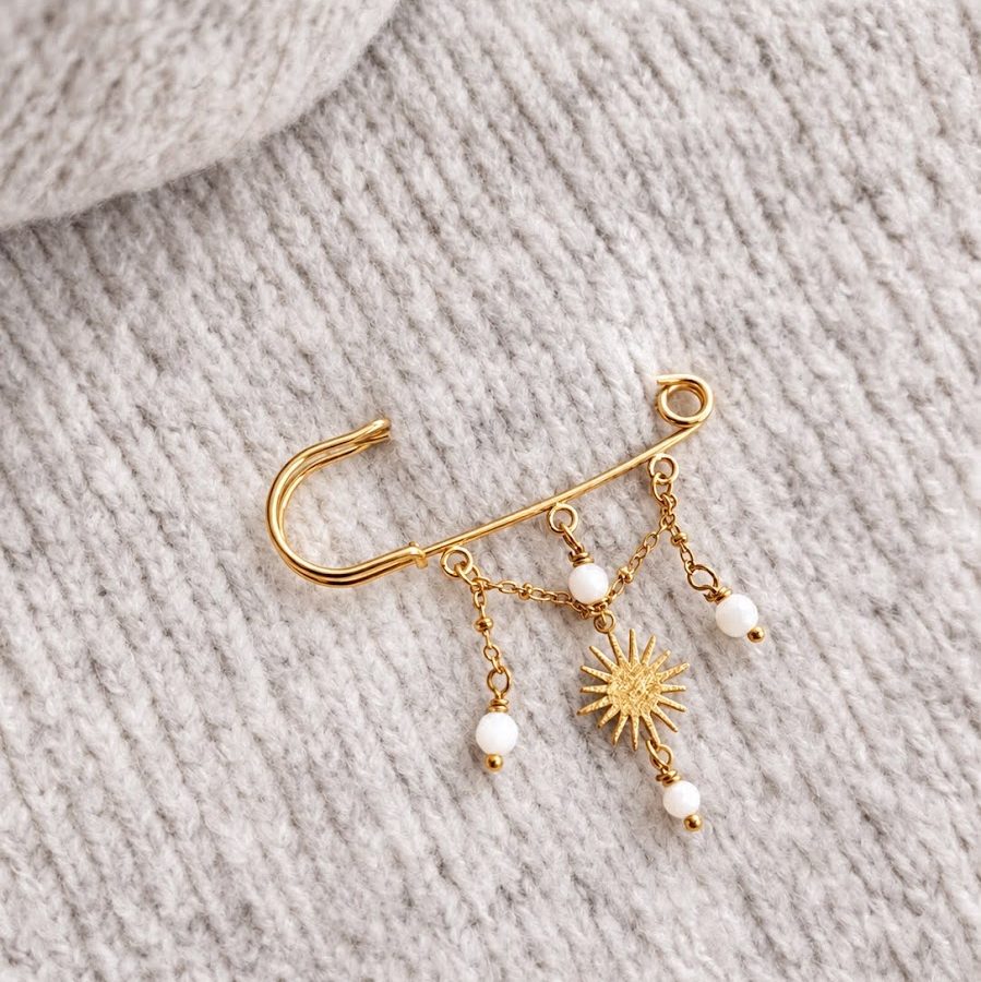 Broche épingle dorée soleil et nacre – Paz – Image 4